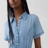 Midi-shirtjurk van denim met strikceintuur