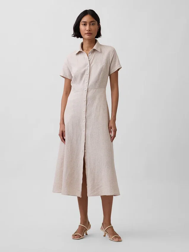 Midi-shirtjurk van linnenmix