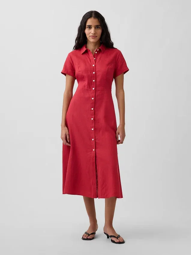 Midi-shirtjurk van linnenmix