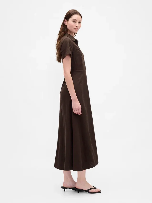 Midi-shirtjurk van linnenmix