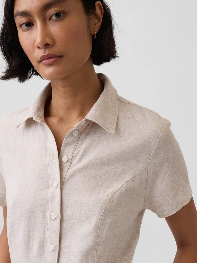 Midi-shirtjurk van linnenmix