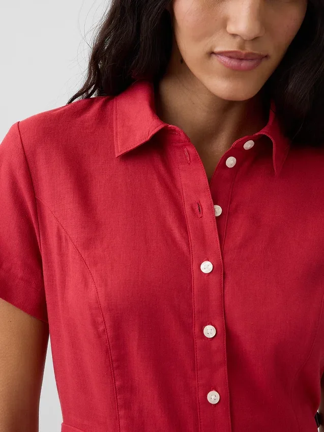 Midi-shirtjurk van linnenmix