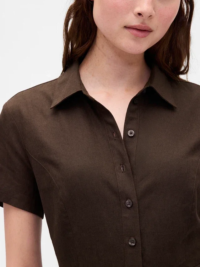 Midi-shirtjurk van linnenmix