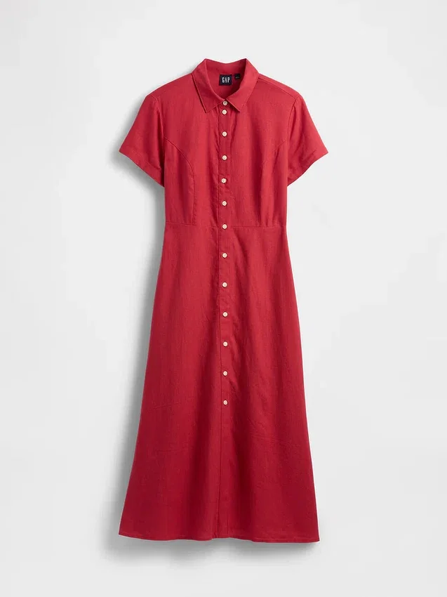 Midi-shirtjurk van linnenmix