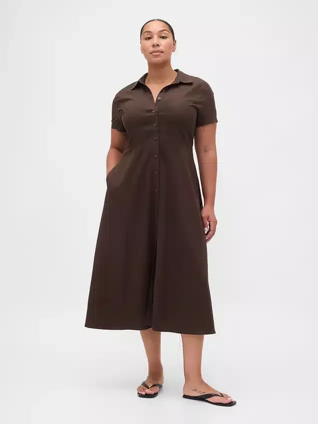 Midi-shirtjurk van linnenmix