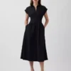 Midi-shirtjurk van popeline met getailleerde taille