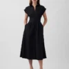 Midi-shirtjurk van popeline met getailleerde taille