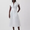 Midi-shirtjurk van popeline met getailleerde taille
