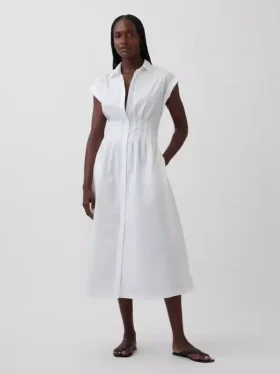 Midi-shirtjurk van popeline met getailleerde taille