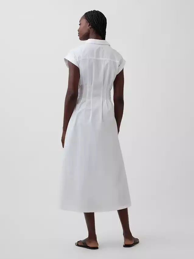 Midi-shirtjurk van popeline met getailleerde taille