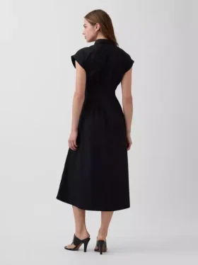 Midi-shirtjurk van popeline met getailleerde taille