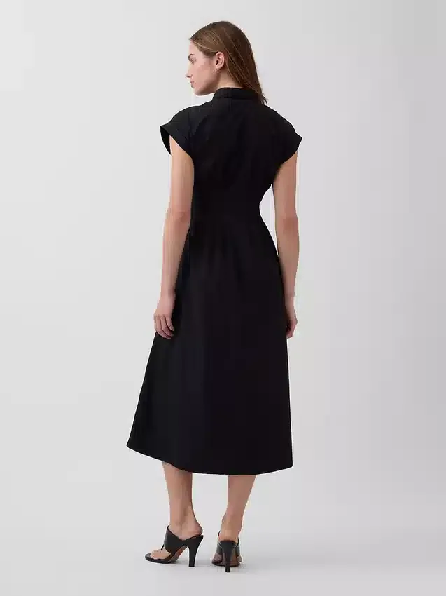 Midi-shirtjurk van popeline met getailleerde taille