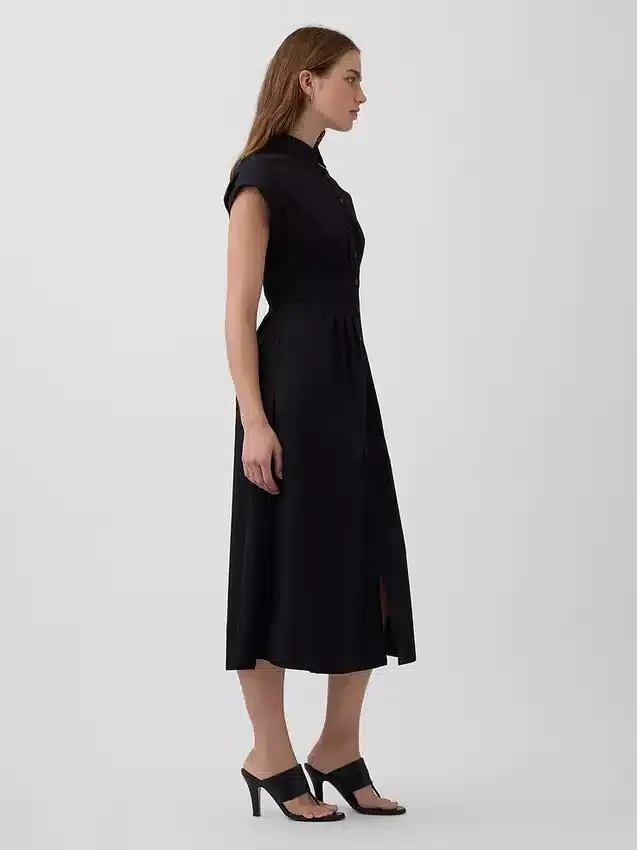 Midi-shirtjurk van popeline met getailleerde taille