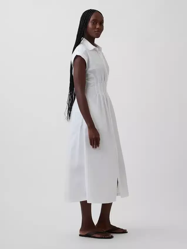 Midi-shirtjurk van popeline met getailleerde taille