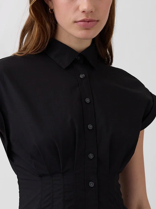 Midi-shirtjurk van popeline met getailleerde taille