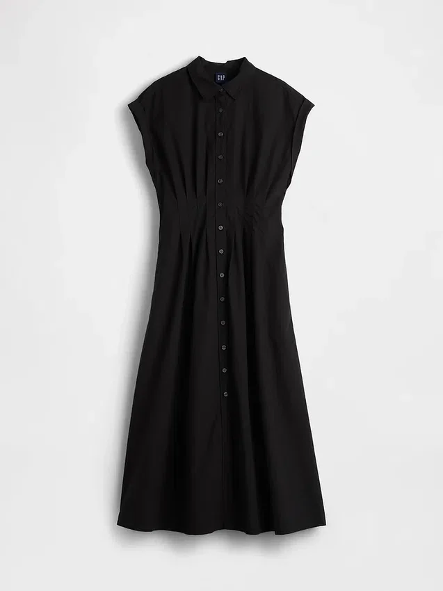 Midi-shirtjurk van popeline met getailleerde taille