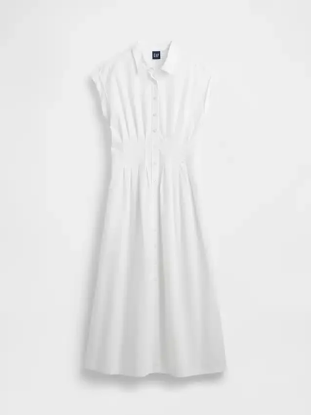 Midi-shirtjurk van popeline met getailleerde taille