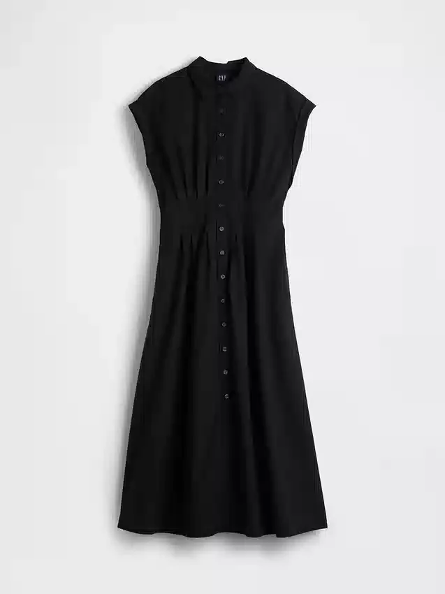 Midi-shirtjurk van popeline met getailleerde taille