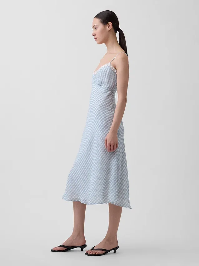 Midi-slipjurk met gingham-patroon