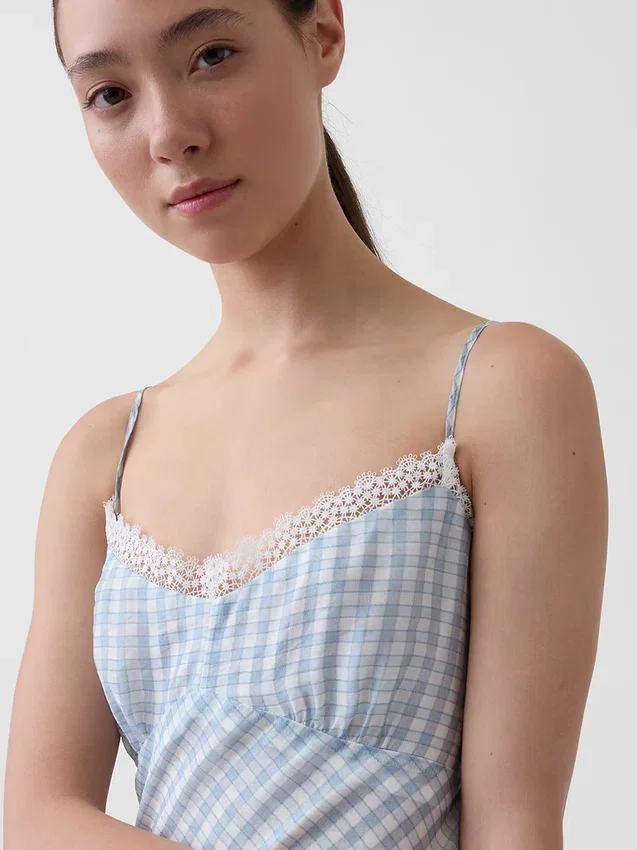 Midi-slipjurk met gingham-patroon
