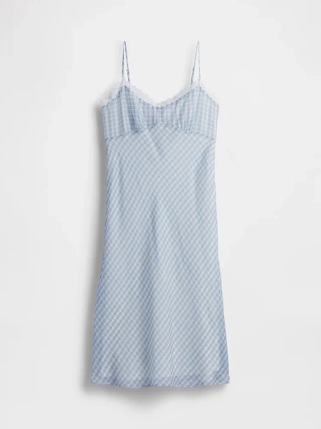 Midi-slipjurk met gingham-patroon