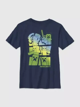 Minecraft-T-shirt voor kinderen met afbeelding van Steve en Alex tegen mobs