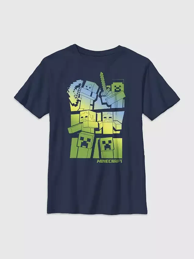 Minecraft-T-shirt voor kinderen met afbeelding van Steve en Alex tegen mobs