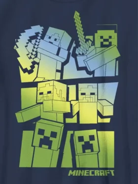 Minecraft-T-shirt voor kinderen met afbeelding van Steve en Alex tegen mobs