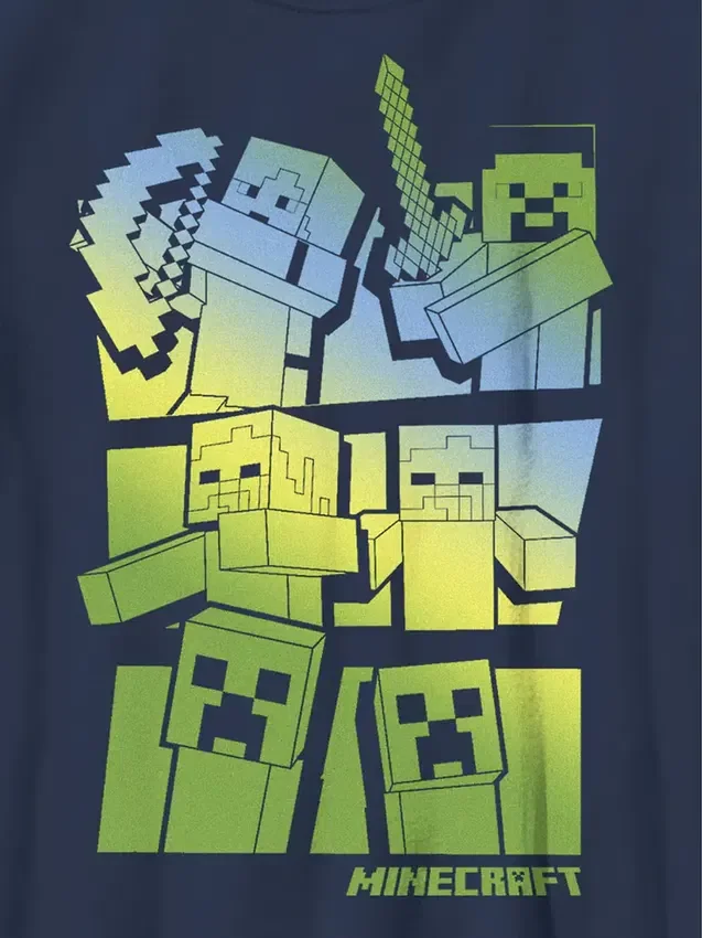 Minecraft-T-shirt voor kinderen met afbeelding van Steve en Alex tegen mobs