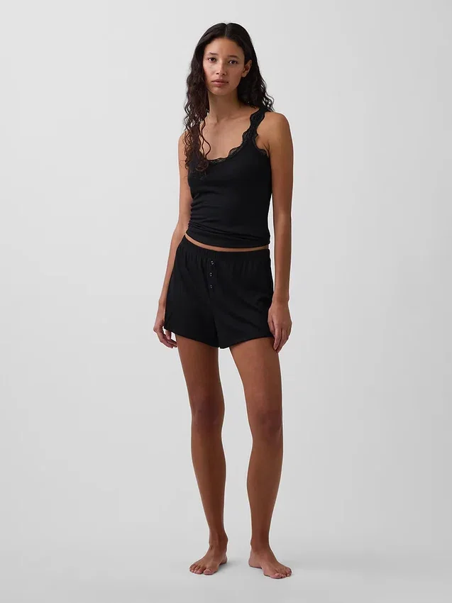 Mini geribbelde, loszittende korte broek voor pyjamas