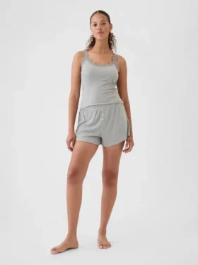 Mini geribbelde, loszittende korte broek voor pyjamas