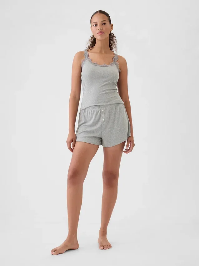 Mini geribbelde, loszittende korte broek voor pyjamas