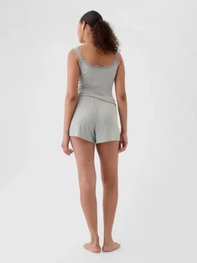 Mini geribbelde, loszittende korte broek voor pyjamas