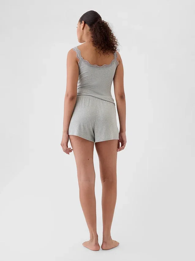Mini geribbelde, loszittende korte broek voor pyjamas