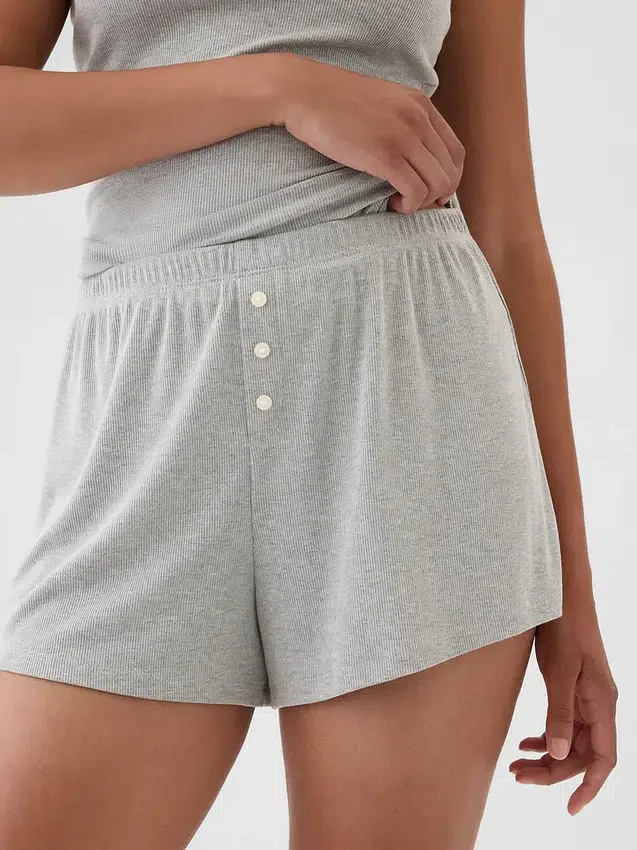 Mini geribbelde, loszittende korte broek voor pyjamas