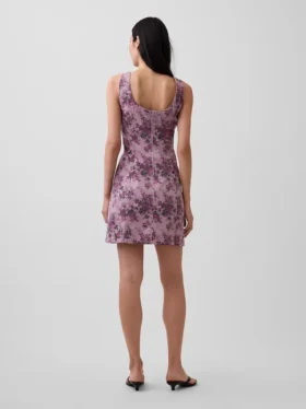 Mini-jurk met bloemenprint, boothals en open rug