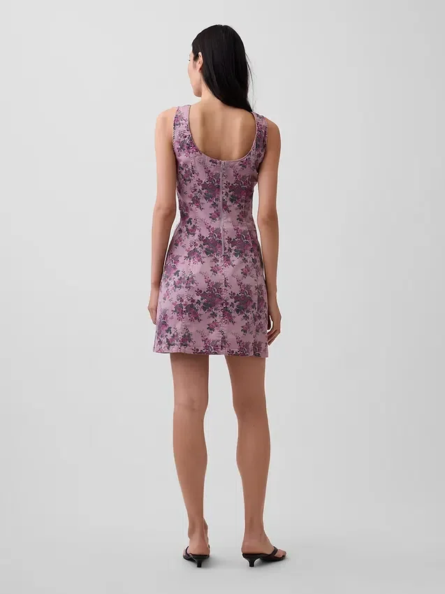 Mini-jurk met bloemenprint, boothals en open rug
