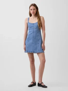 Mini-jurk met denim inzetstukken