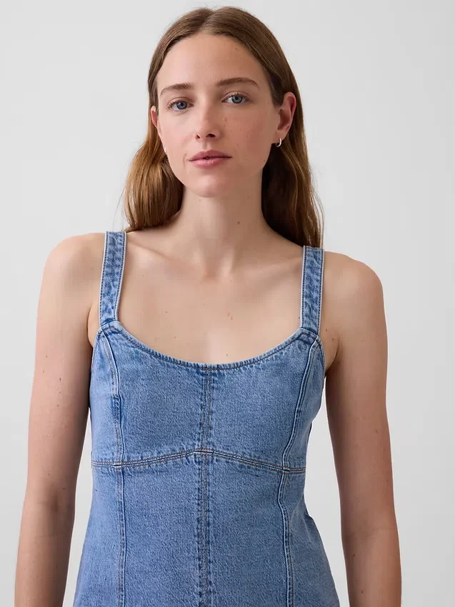 Mini-jurk met denim inzetstukken