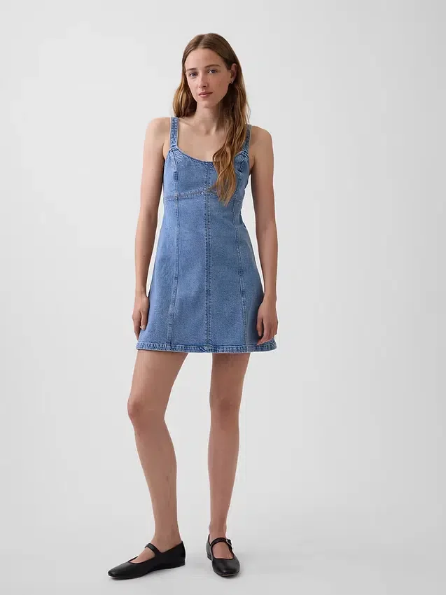 Mini-jurk met denim inzetstukken