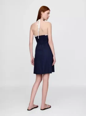 Mini-jurk met halternek van linnenmix