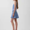 Mini-jurk van denim met naden en ritssluiting aan de voorkant