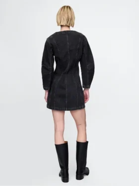 Mini-jurk van denim met tonvormige mouwen