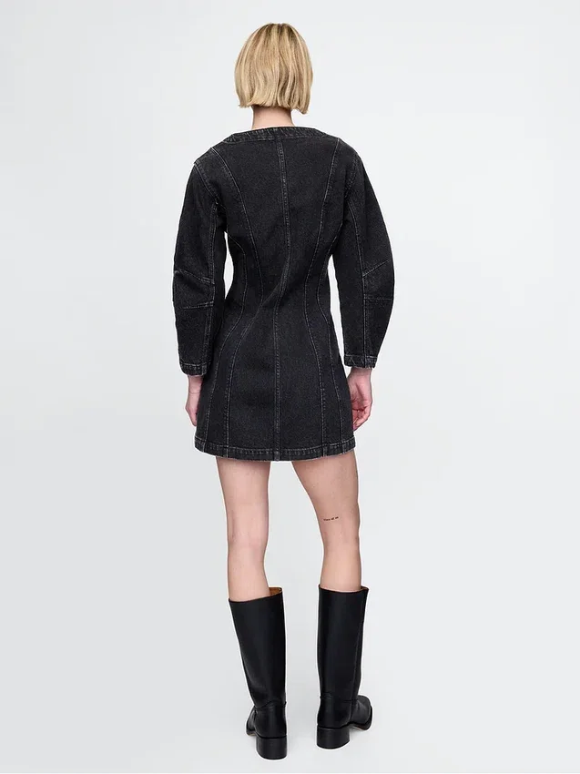 Mini-jurk van denim met tonvormige mouwen