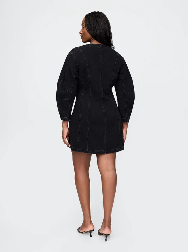 Mini-jurk van denim met tonvormige mouwen