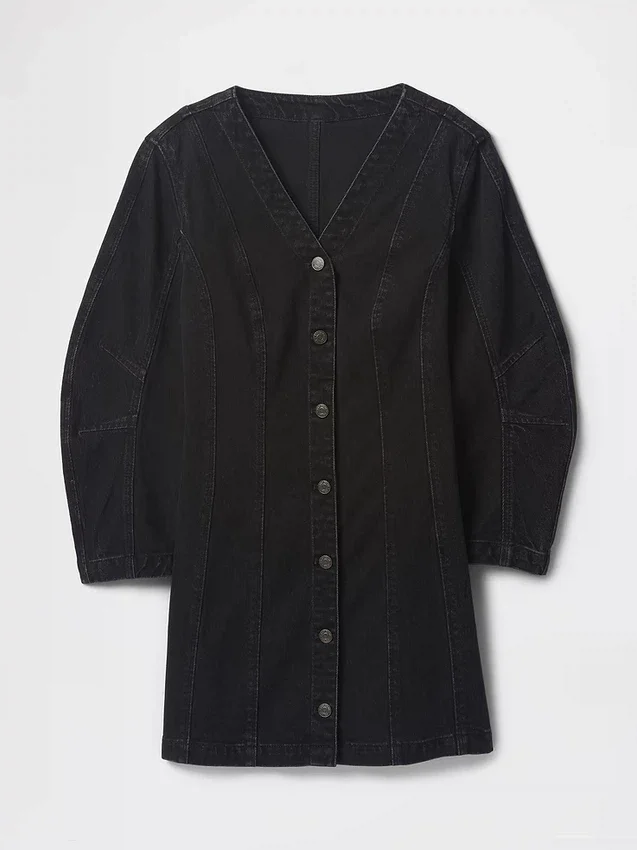 Mini-jurk van denim met tonvormige mouwen