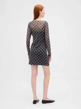Mini-jurk van mesh met boothals