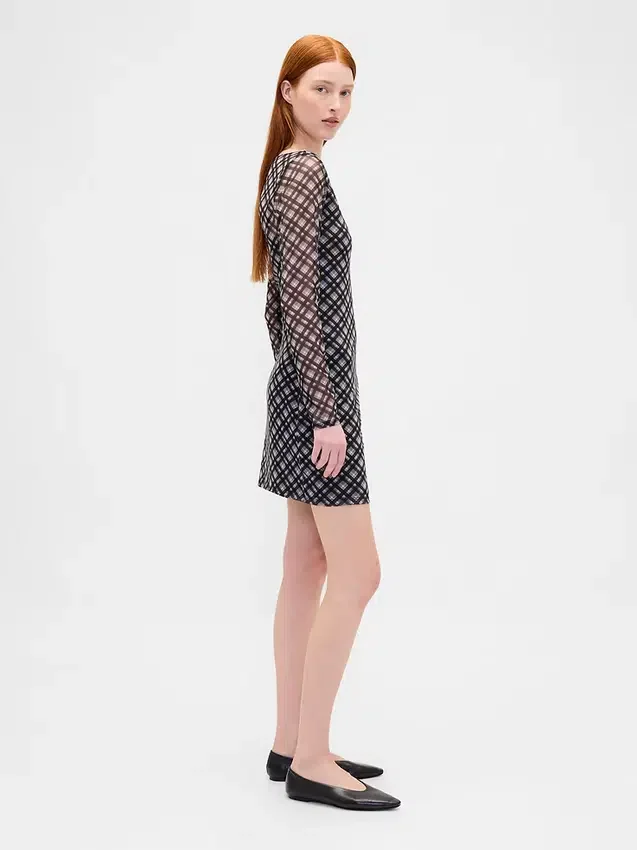 Mini-jurk van mesh met boothals