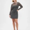 Mini-jurk van mesh met boothals