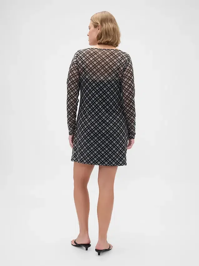 Mini-jurk van mesh met boothals